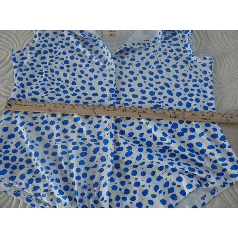 PixieLady White & Blue Abstract Cap-Sleeve Button-Up - Picture 7 of 9